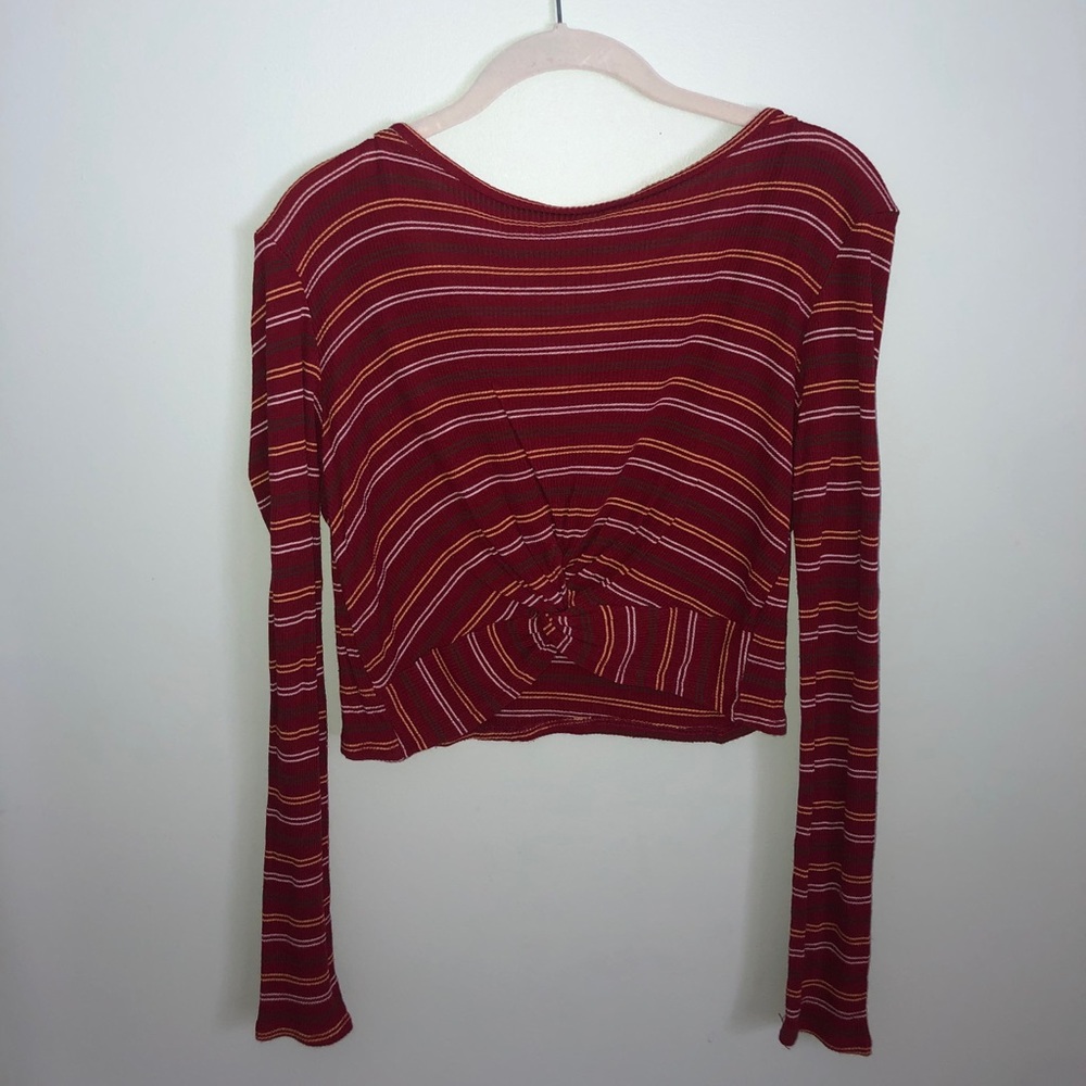 gaze long sleeve crop top with tie in front